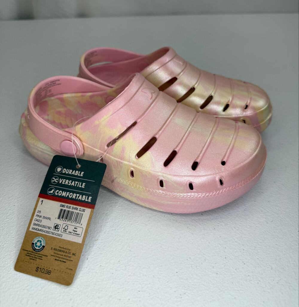 Rugged Shark Girls' Swivel-Strap Clogs Pink Swirl Size 1
